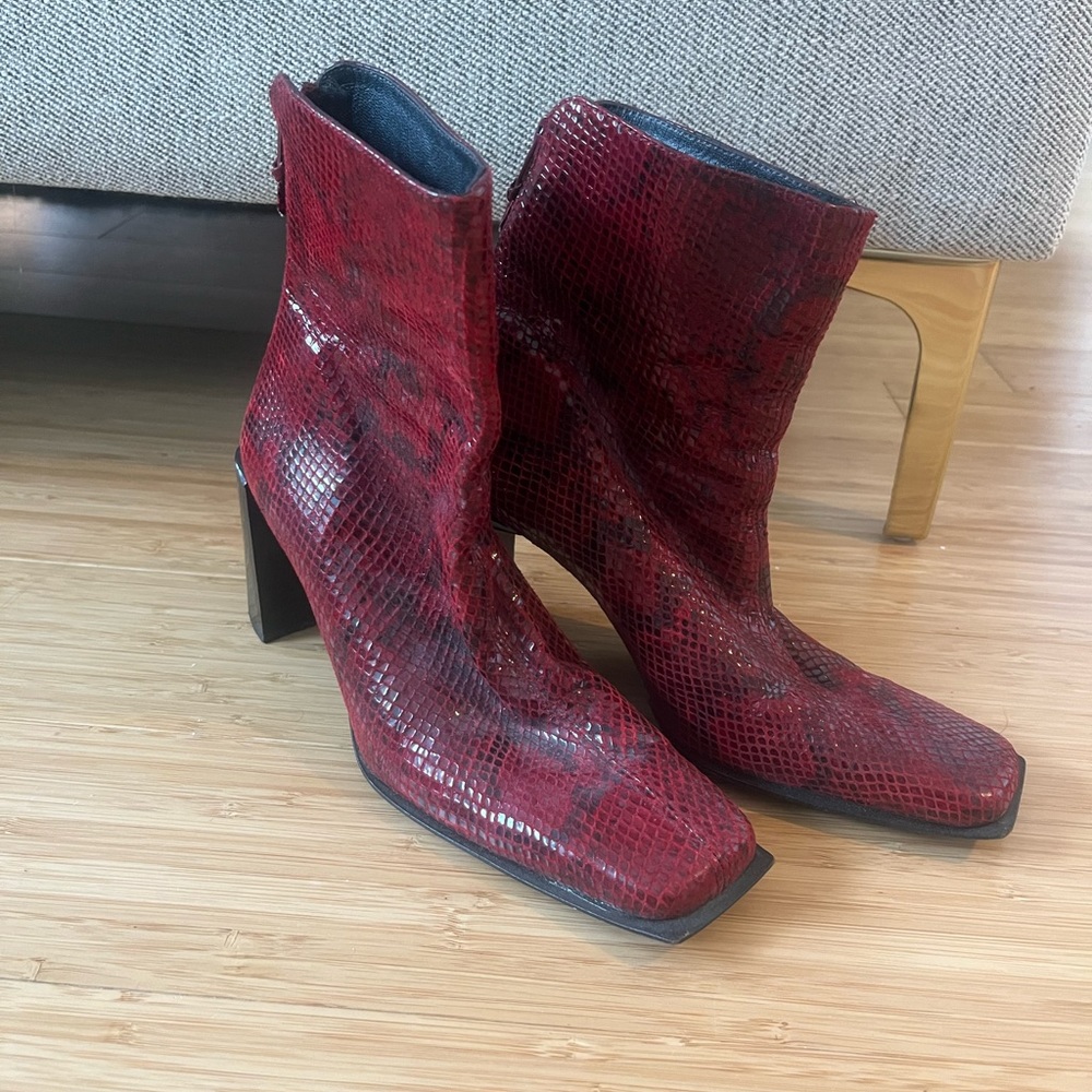 Stuart weitzman red leather snakeskin print boots booties